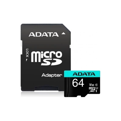 ADATA 64GB SD micro Premier Pro (SDXC Class 10 UHS-I U3) (AUSDX64GUI3V30SA2-RA1) memória kártya adapterrel