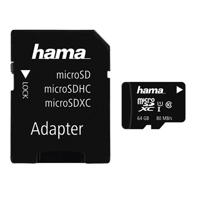HAMA 64GB SD micro (SDXC Class 10 UHS-I)  memória kártya adapterrel