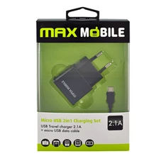 Max Mobile USB + 2.1 A kábel 2in1 szett hálózati töltő
