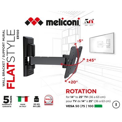 Meliconi FlatStyle FR100 dönthető, forgatható karos VESA 100 TV fali konzol
