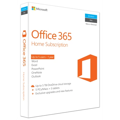 Microsoft Office 365 Otthoni verzió P2 ENG 5 Felhasználó 1 év dobozos irodai programcsomag szoftver