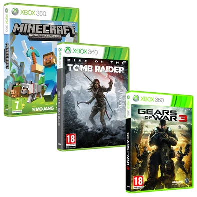 Minecraft, Tomb Raider, Gears of War Xbox 360 játékszoftver csomag