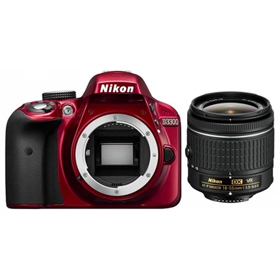 Nikon D3300 + AF-P 18–55VR vörös digitális tükörreflexes fényképezőgép kit