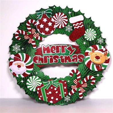 3D karácsonyi koszorú mintás/39x39cm/zöld karton dekoráció