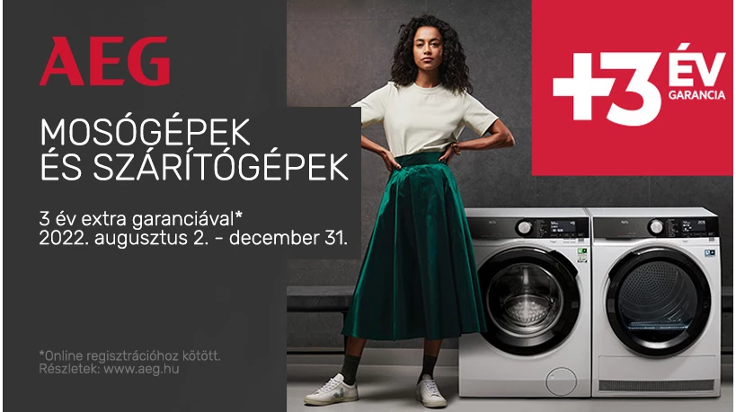 3 ÉV EXTRA GARANCIA AJÁNDÉKBA AZ AEG MOSÓGÉPEKRE ÉS SZÁRÍTÓGÉPEKRE!
