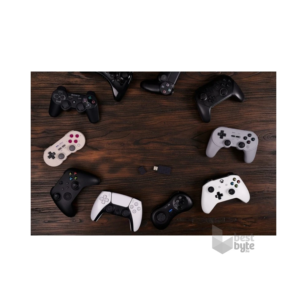8BitDo USB Wireless Adapter 2, Nintendo Switch/Switch 2, Mobil, Xbox, PC, PlayStation, fekete kontroller adapter