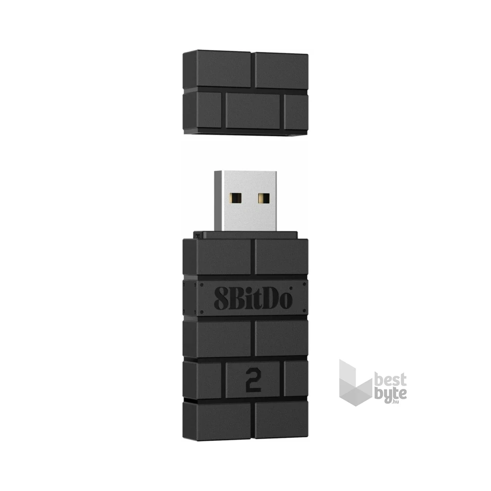 8BitDo USB Wireless Adapter 2, Nintendo Switch/Switch 2, Mobil, Xbox, PC, PlayStation, fekete kontroller adapter