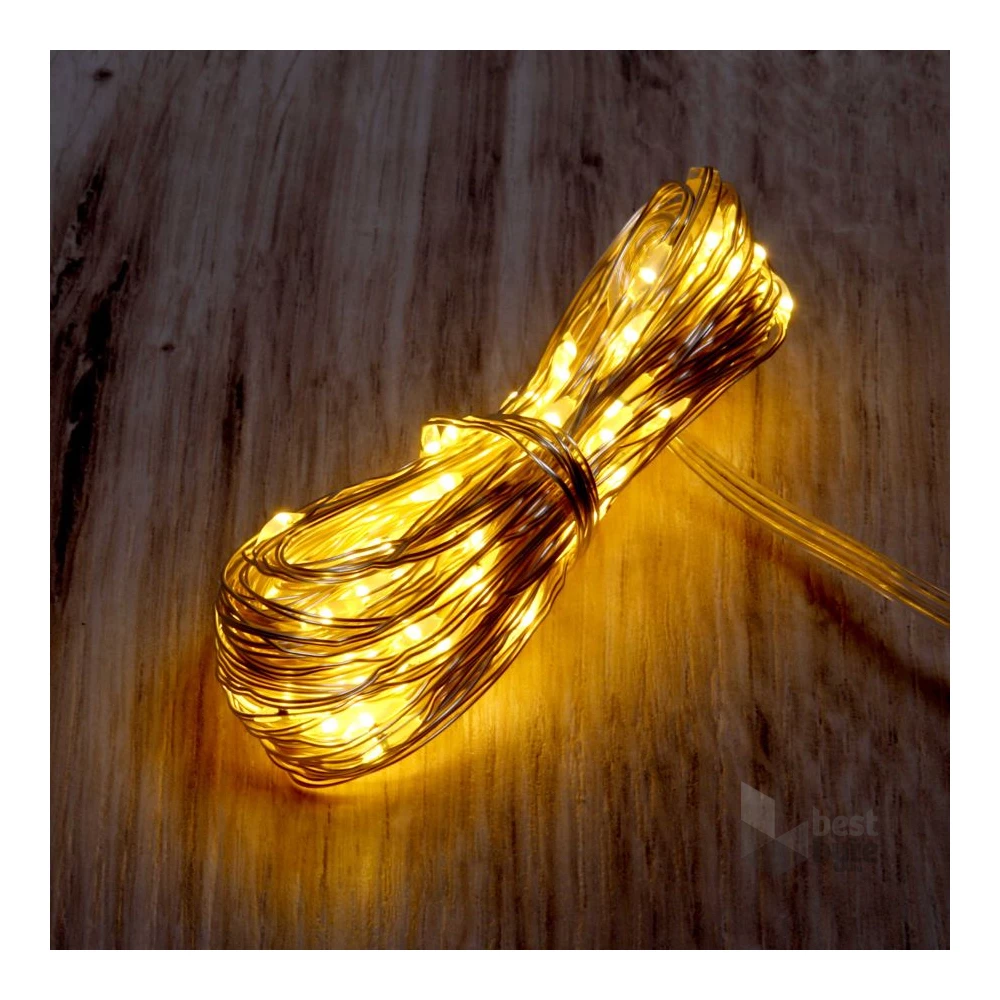 8 programos 10m/távirányítós/meleg fehér/100db LED-es/USB-s fénydekoráció