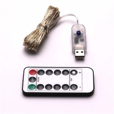 8 programos 10m/távirányítós/meleg fehér/100db LED-es/USB-s fénydekoráció