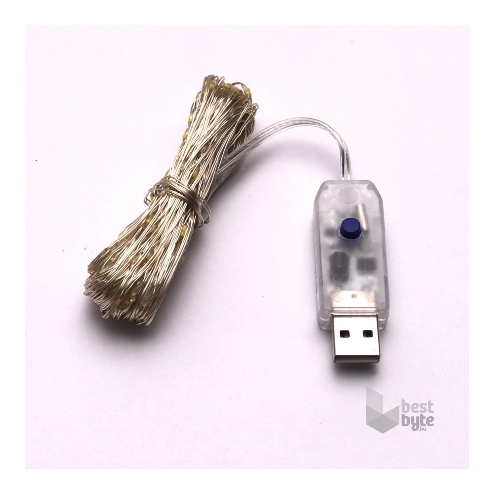 8 programos 10m/távirányítós/meleg fehér/100db LED-es/USB-s fénydekoráció