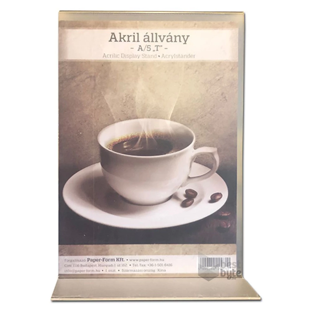 A5 "T" víztiszta 2 mm akril asztali laptartó