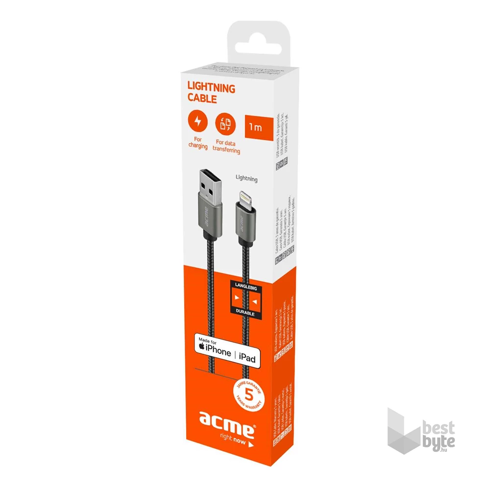 ACME CB2021G Premium 1m MFI Lighting asztroszürke fonott kábel