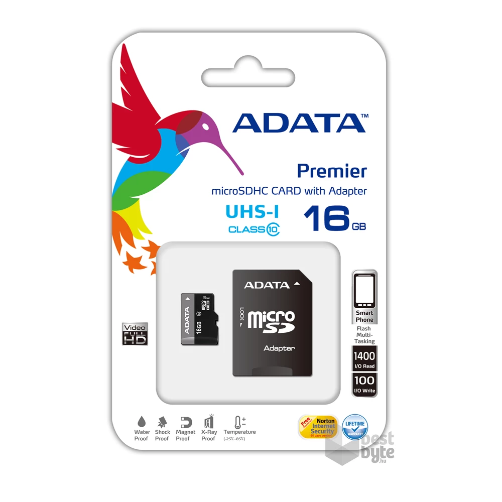 ADATA 16GB SD micro (SDHC Class 10 UHS-I) (AUSDH16GUICL10-RA1) memóriakártya adapterrel