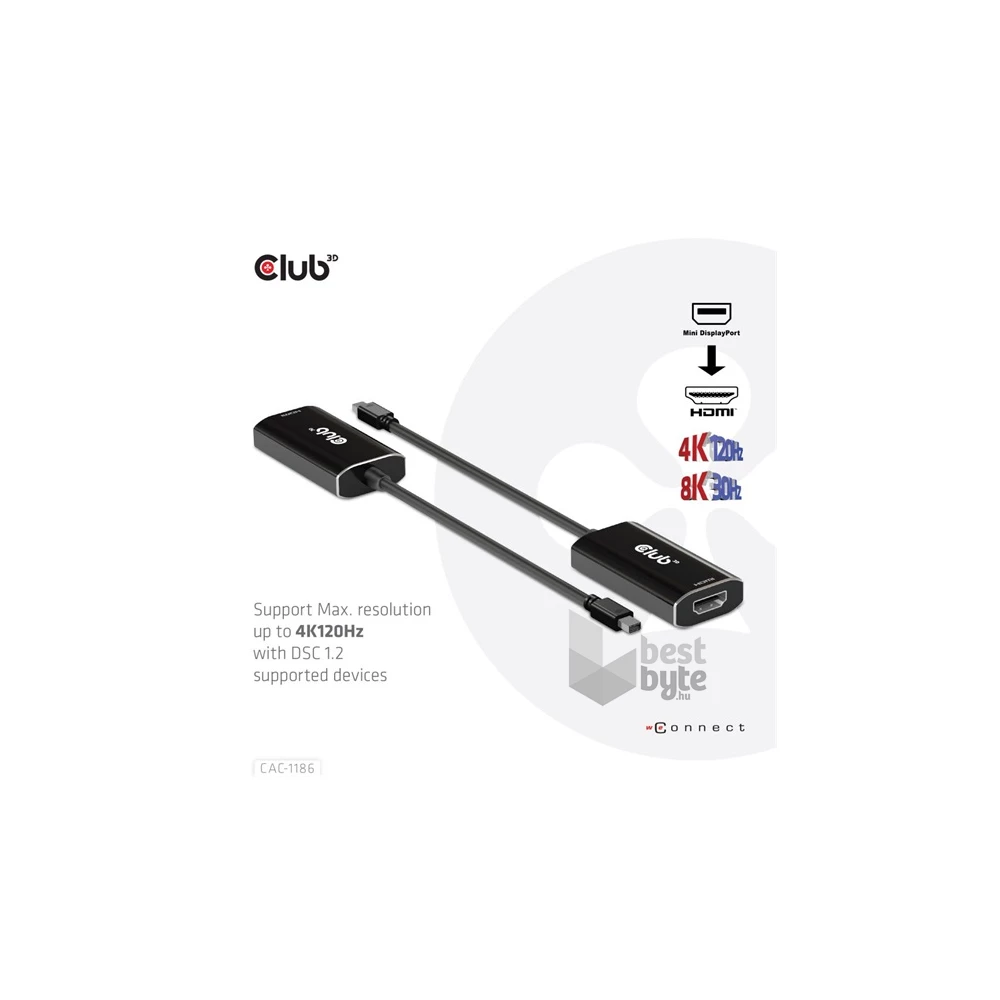 Club3D Mini DisplayPort 1.4 to HDMI 4K120Hz with DSC1.2 Active Adapter M/F