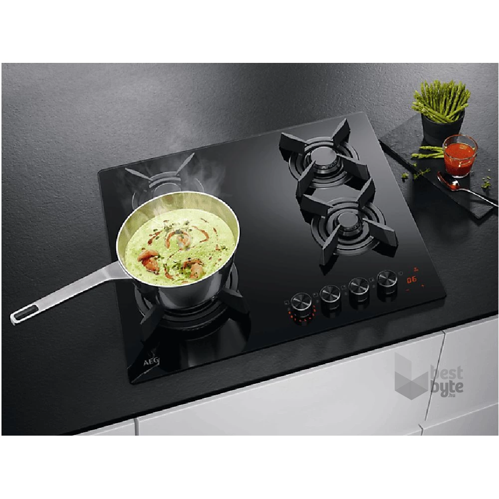 AEG HKB64453NB fekete, beépíthető, gáz, főzőzóna: 4, beépíthető méret: 56cm, főzőlap