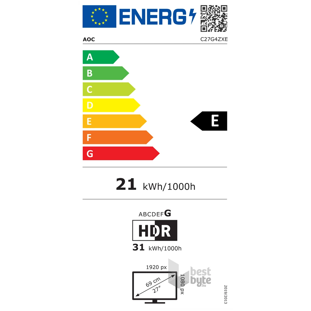 AOC 27" C27G4ZXE FHD VA 280Hz HDMI/DP ívelt gamer monitor