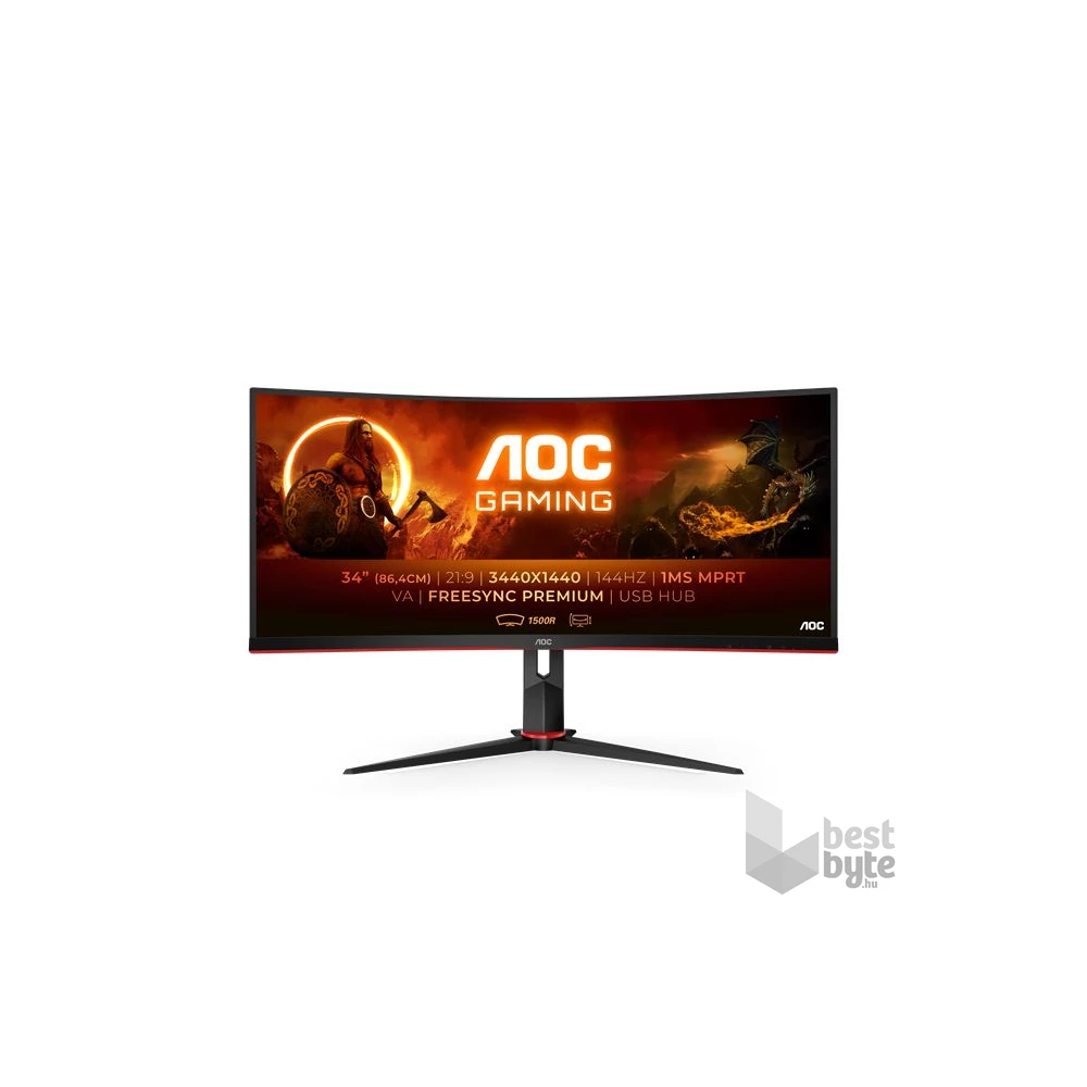 AOC 34" CU34G2X/BK UWQHD 144Hz VA HDMI/DP/USB ívelt gamer monitor