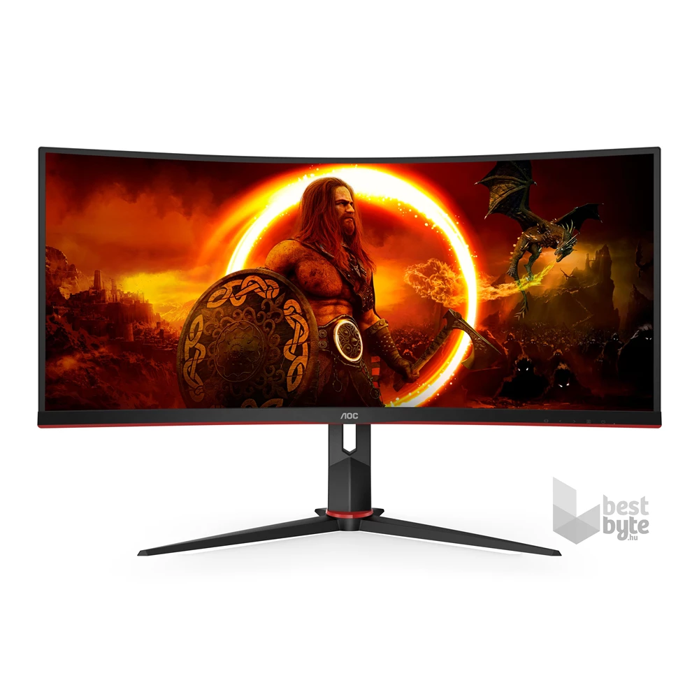 AOC 34" CU34G2XP/BK AdaptiveSync UWQHD VA 180Hz DP/HDMI/USB ívelt gamer monitor