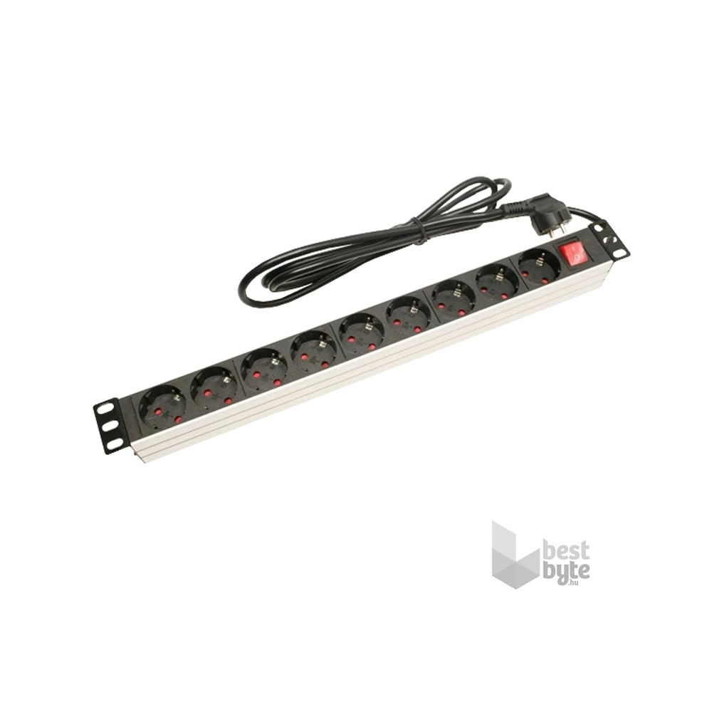 APower 1U 19" fekete/alu 9-es kapcsolós elektromos elosztó