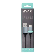 Avax CB301G Steely 1,5m 3A USB A-Type-C gyorstöltő sodorszálas acélszürke adat- és töltőkábel