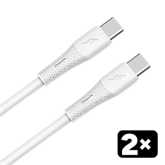 AVAX CB4303 2x 60W USB-C gyorstöltő szilikon kábel csomag, 1.5 m, fehér