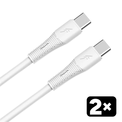 AVAX CB4303 2x 60W USB-C gyorstöltő szilikon kábel csomag, 1.5 m, fehér