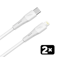AVAX CB4304 2x 27W USB-C – Lightning szilikon töltőkábel csomag, 1.5 m, fehér