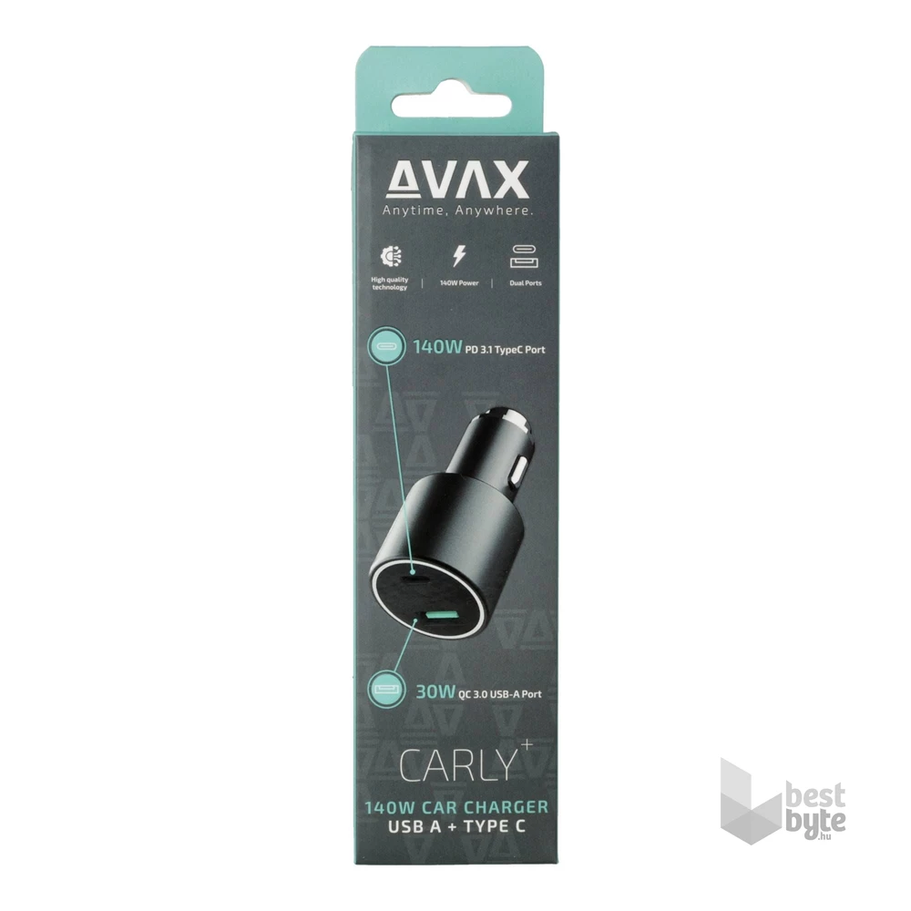 AVAX CC680B CARLY+ 140W USB A+Type C fekete autós töltő