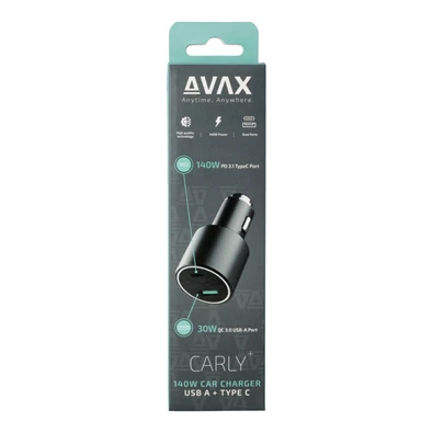 AVAX CC680B CARLY+ 140W USB A+Type C fekete autós töltő
