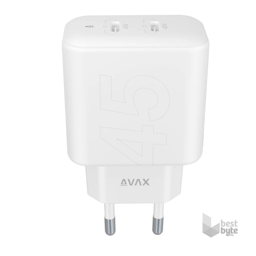 AVAX CH602W SPEEDY+ 45W GaN 2x USB-C PD3.0 fehér gyors töltő adapter