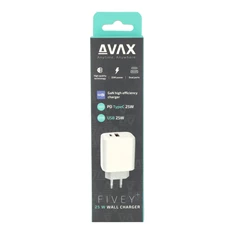 AVAX CH631W FIVEY+ 25W GaN USB A (QC)+Type C (PD) fehér hálózati gyorstöltő
