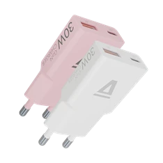 AVAX CH6412 30W GaN USB-C és USB-A gyorstöltő Duo csomag, fehér+rózsaszín