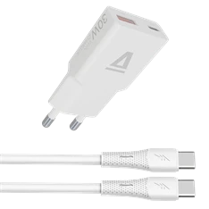 AVAX CH6413 30W GaN töltő és 60W USB-C szilikon kábel csomag, fehér