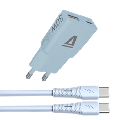 AVAX CH6415 30W GaN töltő és 60W USB-C szilikon kábel csomag, világoskék