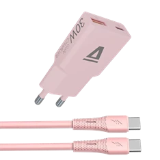 AVAX CH6417 30W GaN töltő és 60W USB-C szilikon kábel csomag, rózsaszín