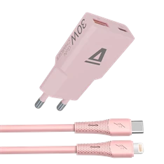 AVAX CH6418 30W GaN töltő és USB-C–Lightning szilikon kábel, rózsaszín