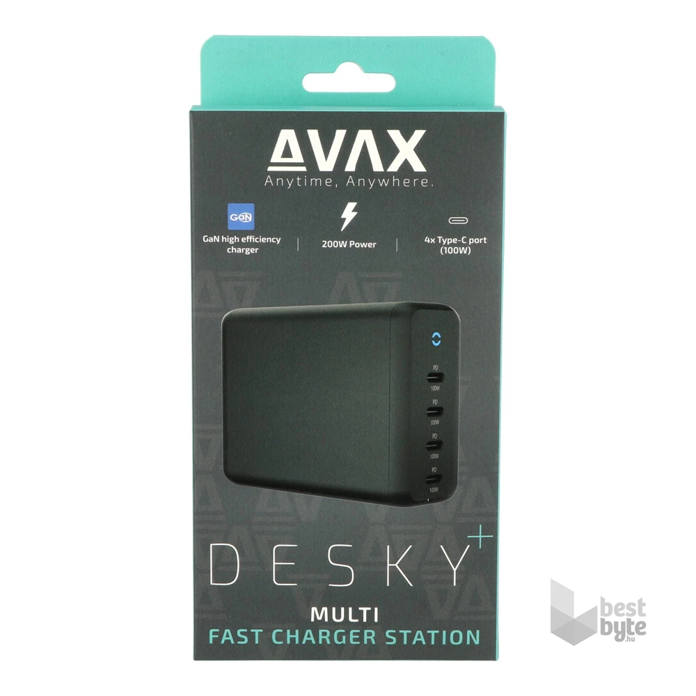 AVAX DC637 DESKY+ 200W GaN 4xType C (PD 3.0) gyorstöltő elosztó