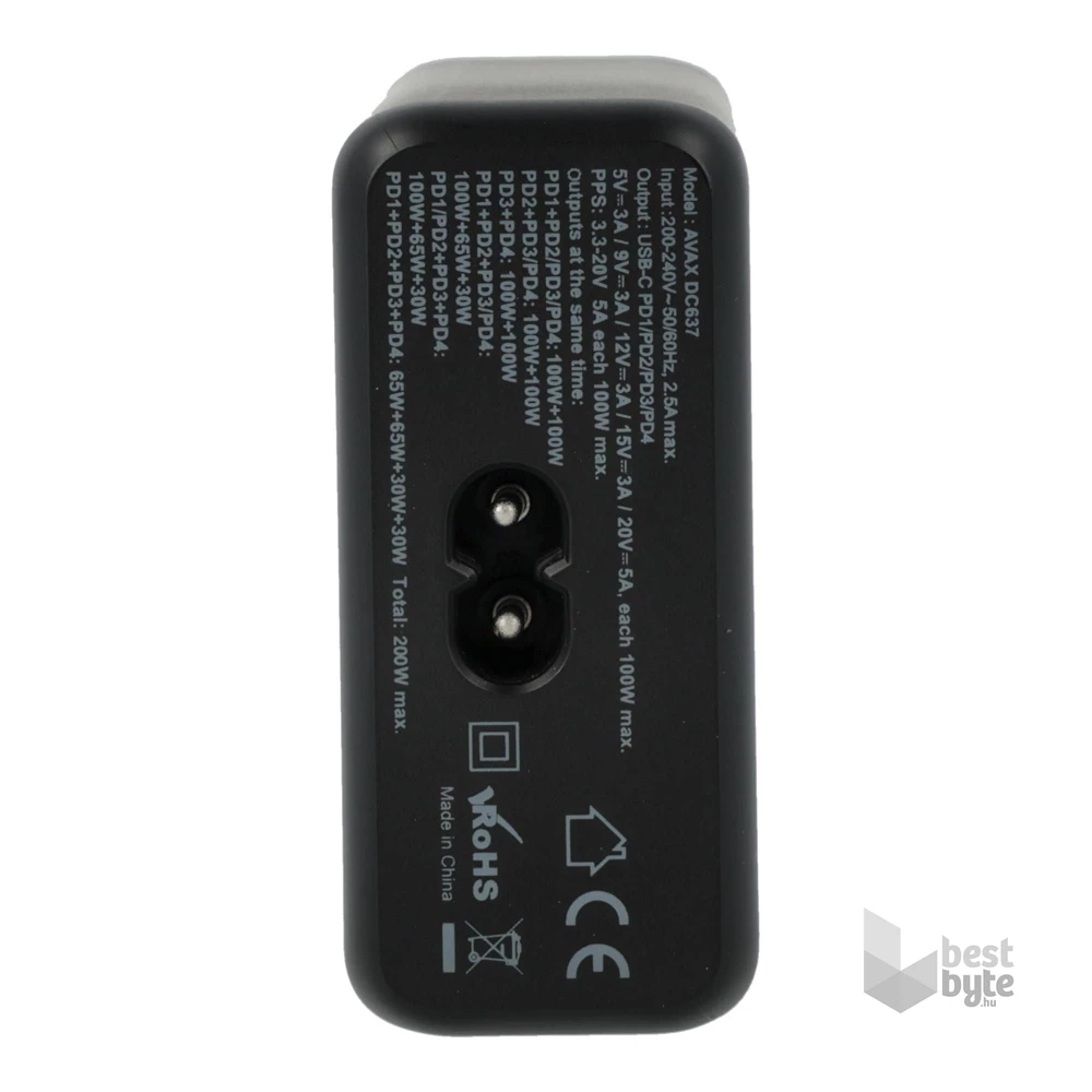 AVAX DC637 DESKY+ 200W GaN 4xType C (PD 3.0) gyorstöltő elosztó
