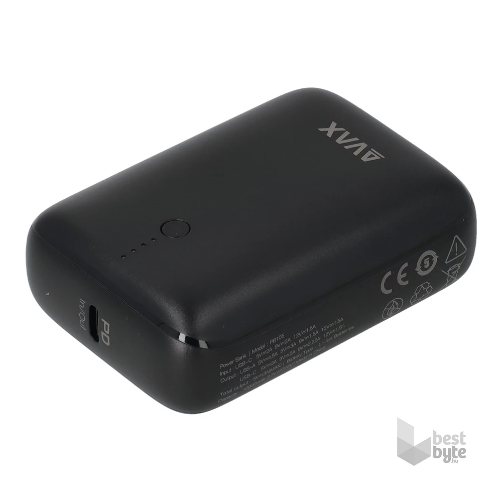 AVAX PB105B MINI 10000mAh Type C/PD 20W+QC 22.5W gyorstöltő fekete power bank