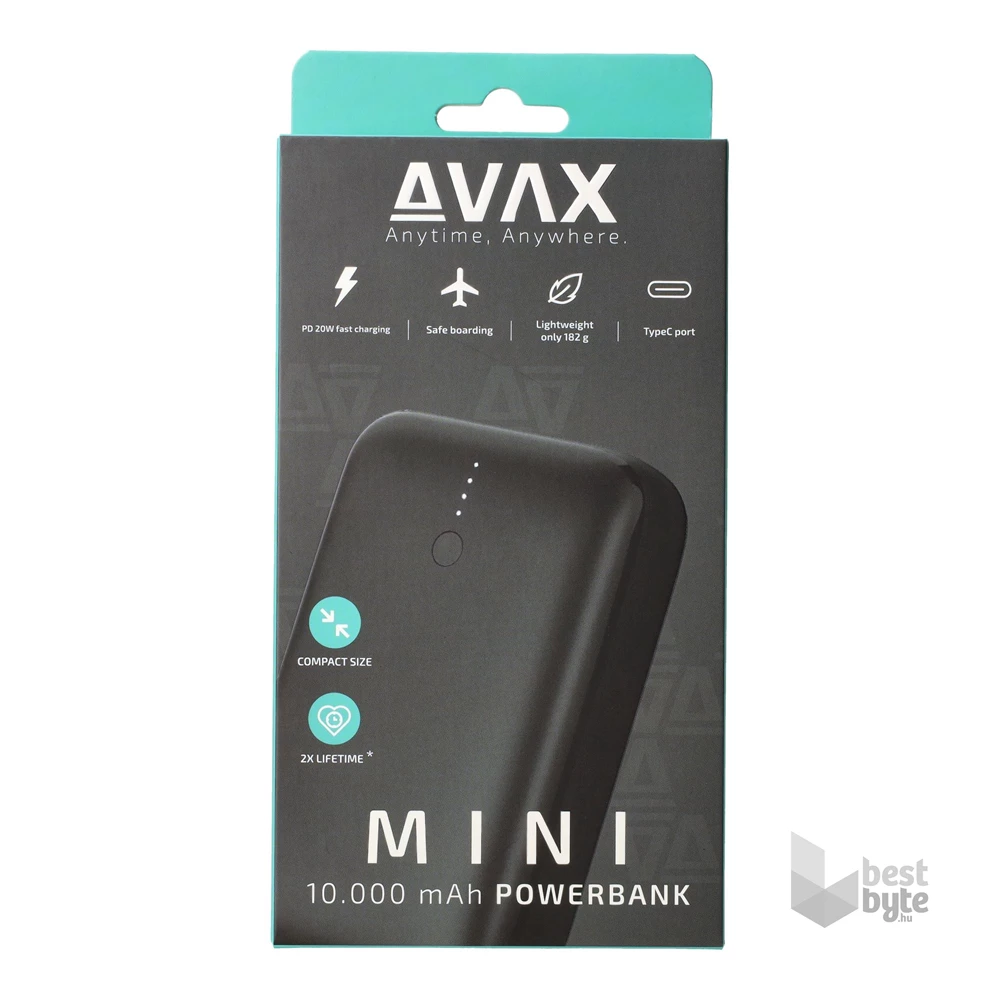 AVAX PB105B MINI 10000mAh Type C/PD 20W+QC 22.5W gyorstöltő fekete power bank