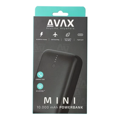 AVAX PB105B MINI 10000mAh Type C/PD 20W+QC 22.5W gyorstöltő fekete power bank