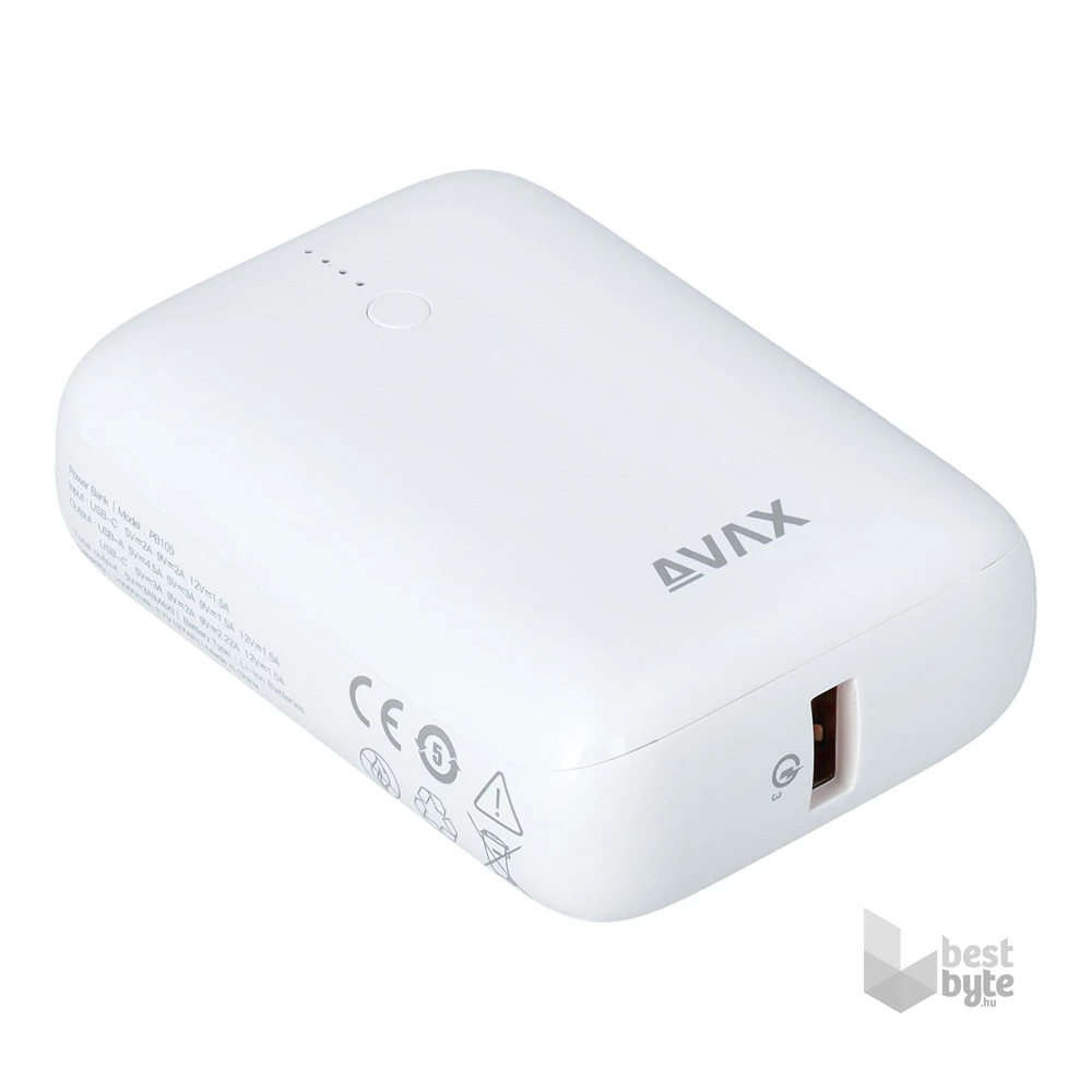 AVAX PB105W MINI 10000mAh Type C/PD 20W+QC 22.5W gyorstöltő fehér power bank
