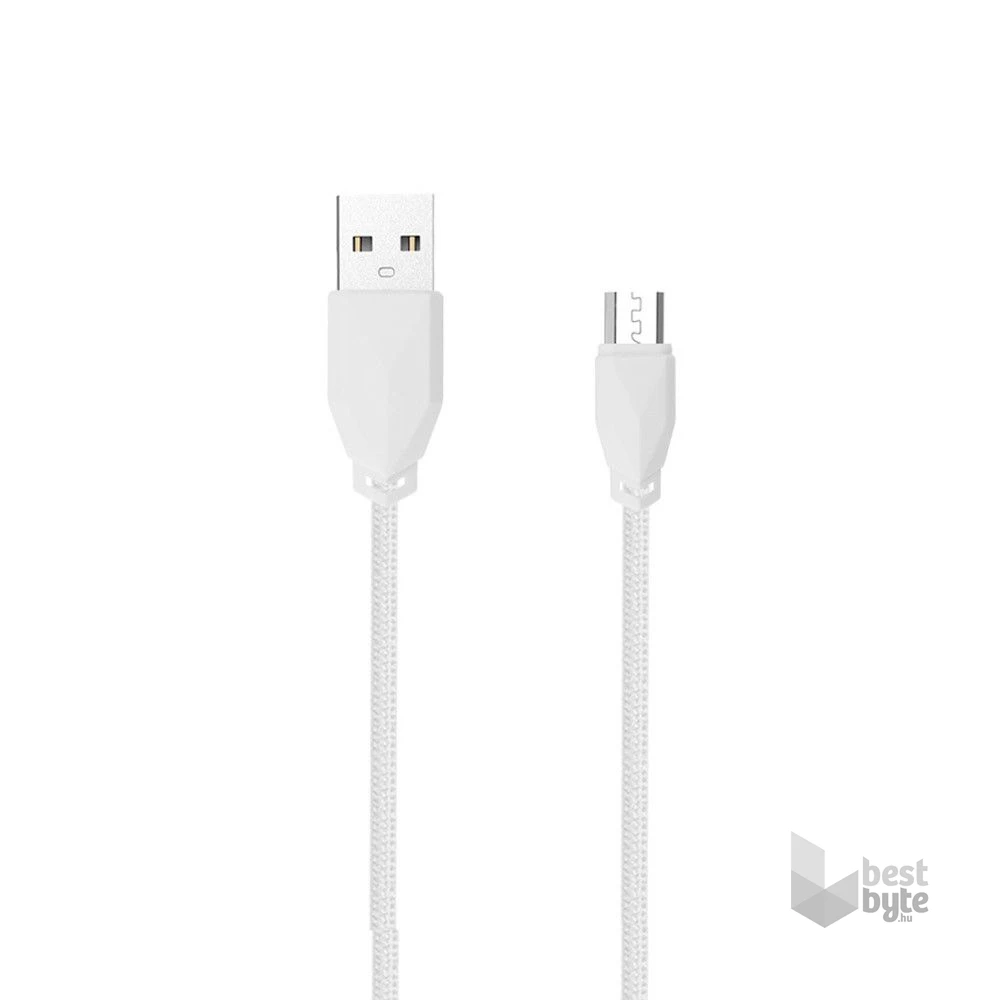 AWEI CL982 1m/erős szövött borítással/vékony műanyag fejjel/USB-Micro/fehér USB kábel