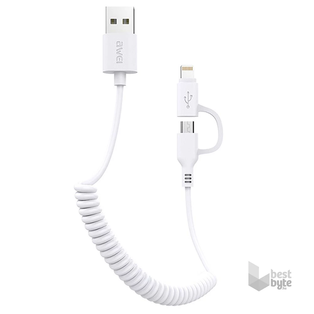 AWEI CL-53 1m/2 az 1-ben USB - micro USB/fehér Lightning kábel