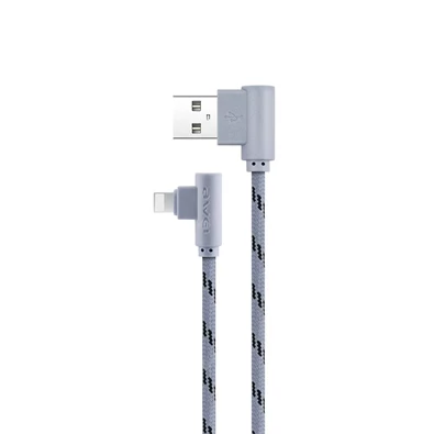 AWEI CL-91 1m/fonott oldalirányú műanyag fejrésszel/USB/szürke Lightning kábel
