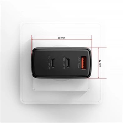 AXAGON ACU-DPQ100 3x port (USB + dual USB-C), PD3.0/QC4+/PPS/Apple 100W fekete GaN töltő