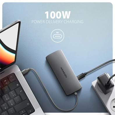 AXAGON HMC-8HLSA USB-C 3.2 Gen 1 3x USB-A + 4K/30Hz HDMI + SD/microSD GLAN Audio PD 100W hub