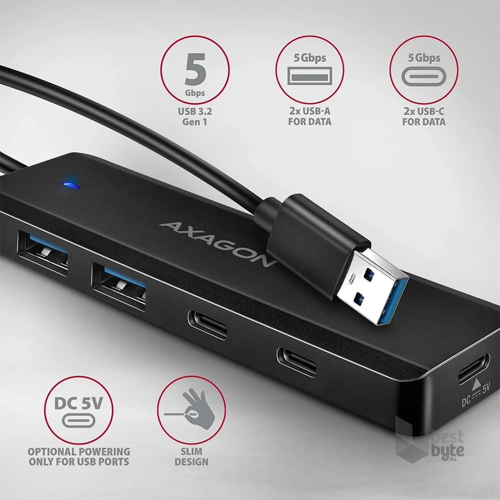 AXAGON HUE-C2A USB-A 5Gbps utazó hub