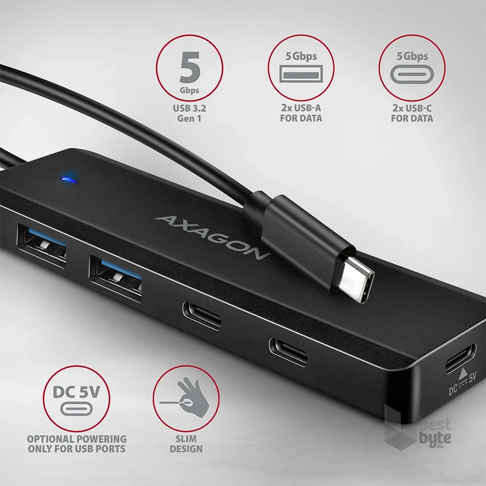 AXAGON HUE-C2C USB-C 5Gbps utazó hub