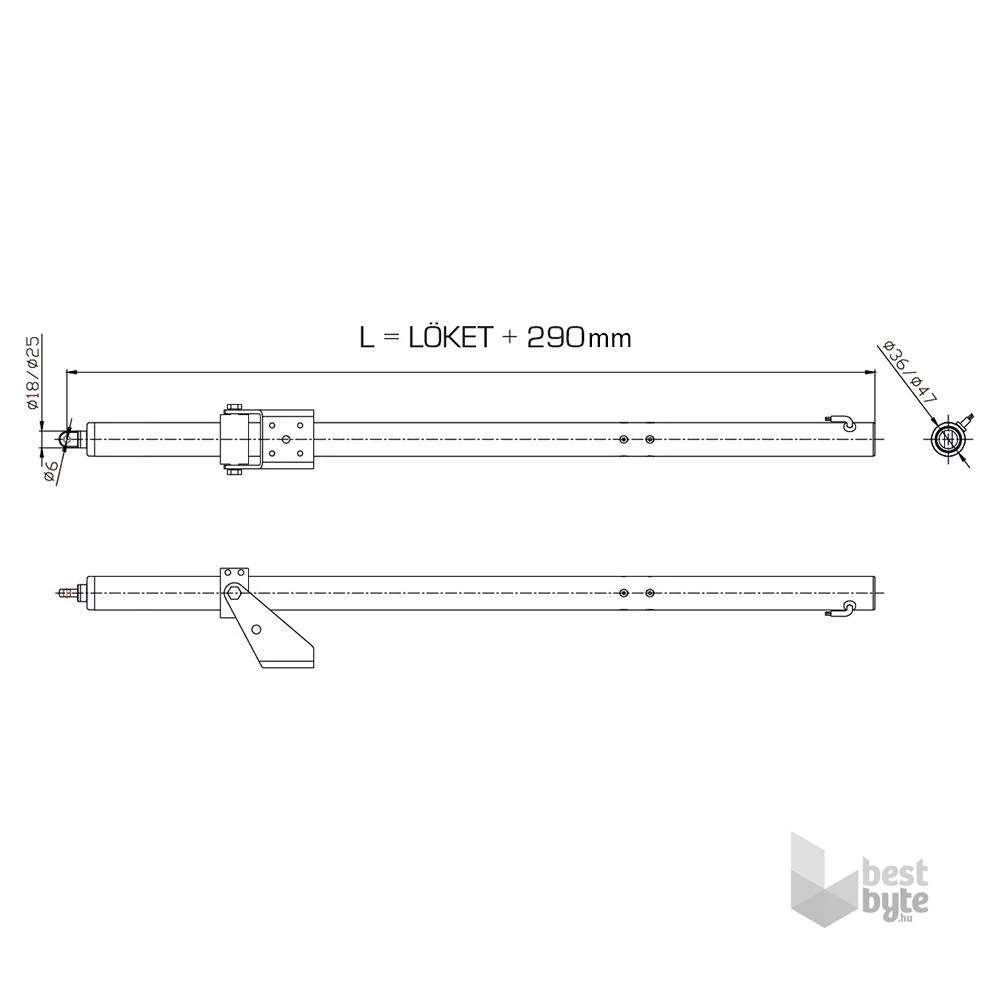 A-OK AM36-700 24Vdc, 800N toló és húzóerő, 700mm löket csavarorsós ablakmozgató motor